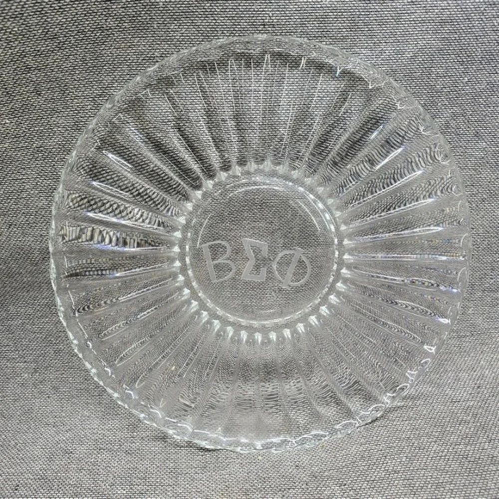 Beta Sigma‎ Phi Glass Plate Sorority Greek Life Etched 12in Clear Fluted
